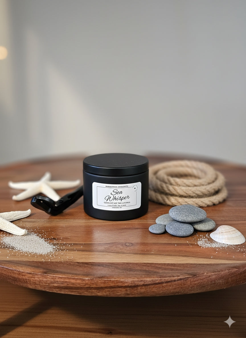 Hand-Poured Coconut Soy Candle with Wood Crackle Wick | 4 oz Black Tin