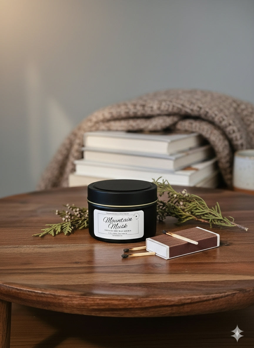 Hand-Poured Coconut Soy Candle with Wood Crackle Wick | 4 oz Black Tin