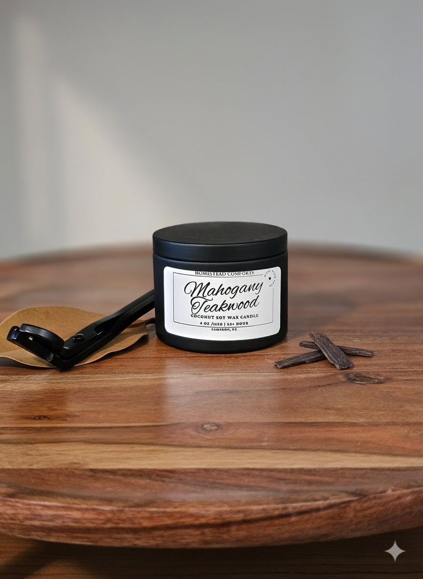 Hand-Poured Coconut Soy Candle with Wood Crackle Wick | 4 oz Black Tin