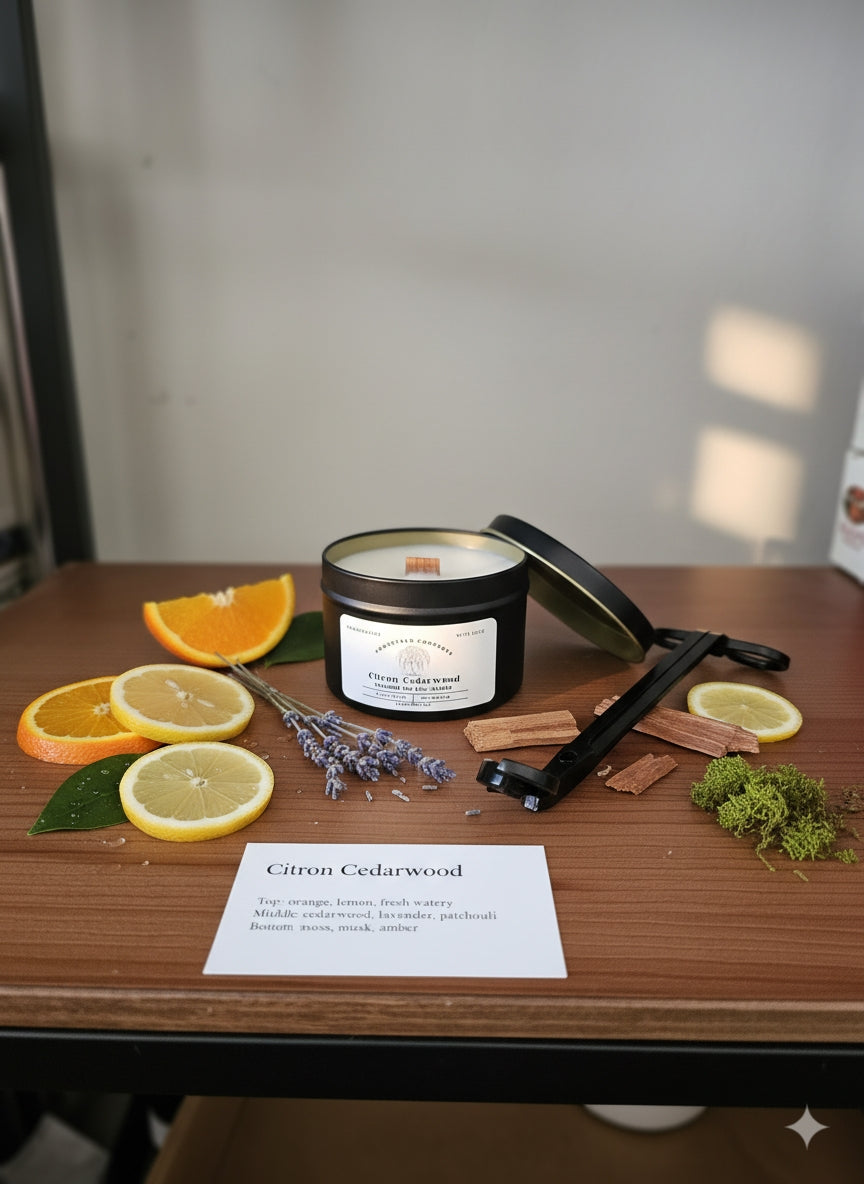 Hand-Poured Coconut Soy Candle with Wood Crackle Wick | 8 oz Black Tin