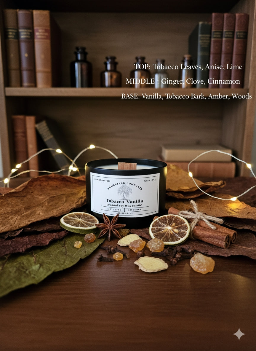 Hand-Poured Coconut Soy Candle with Wood Crackle Wick | 8 oz Black Tin