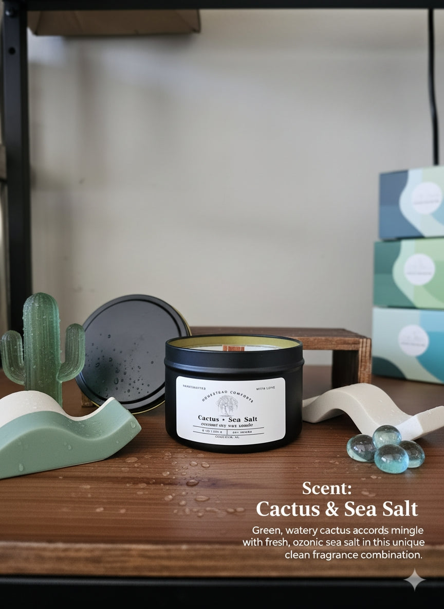 Hand-Poured Coconut Soy Candle with Wood Crackle Wick | 8 oz Black Tin