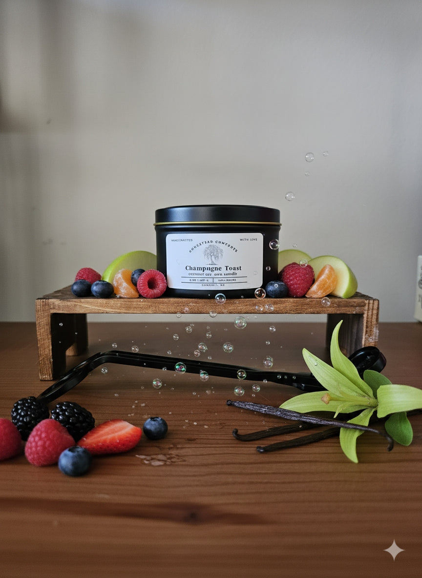 Hand-Poured Coconut Soy Candle with Wood Crackle Wick | 8 oz Black Tin
