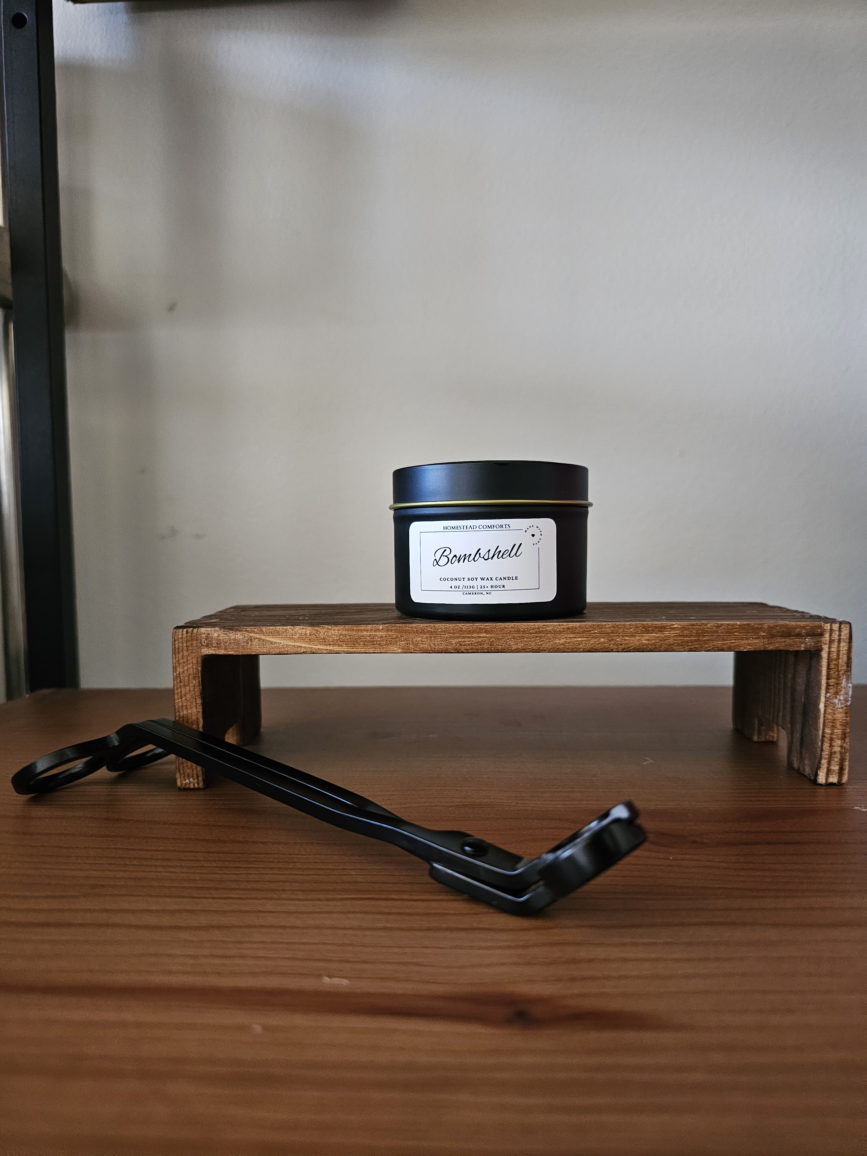 Hand-Poured Coconut Soy Candle with Wood Crackle Wick | 4 oz Black Tin
