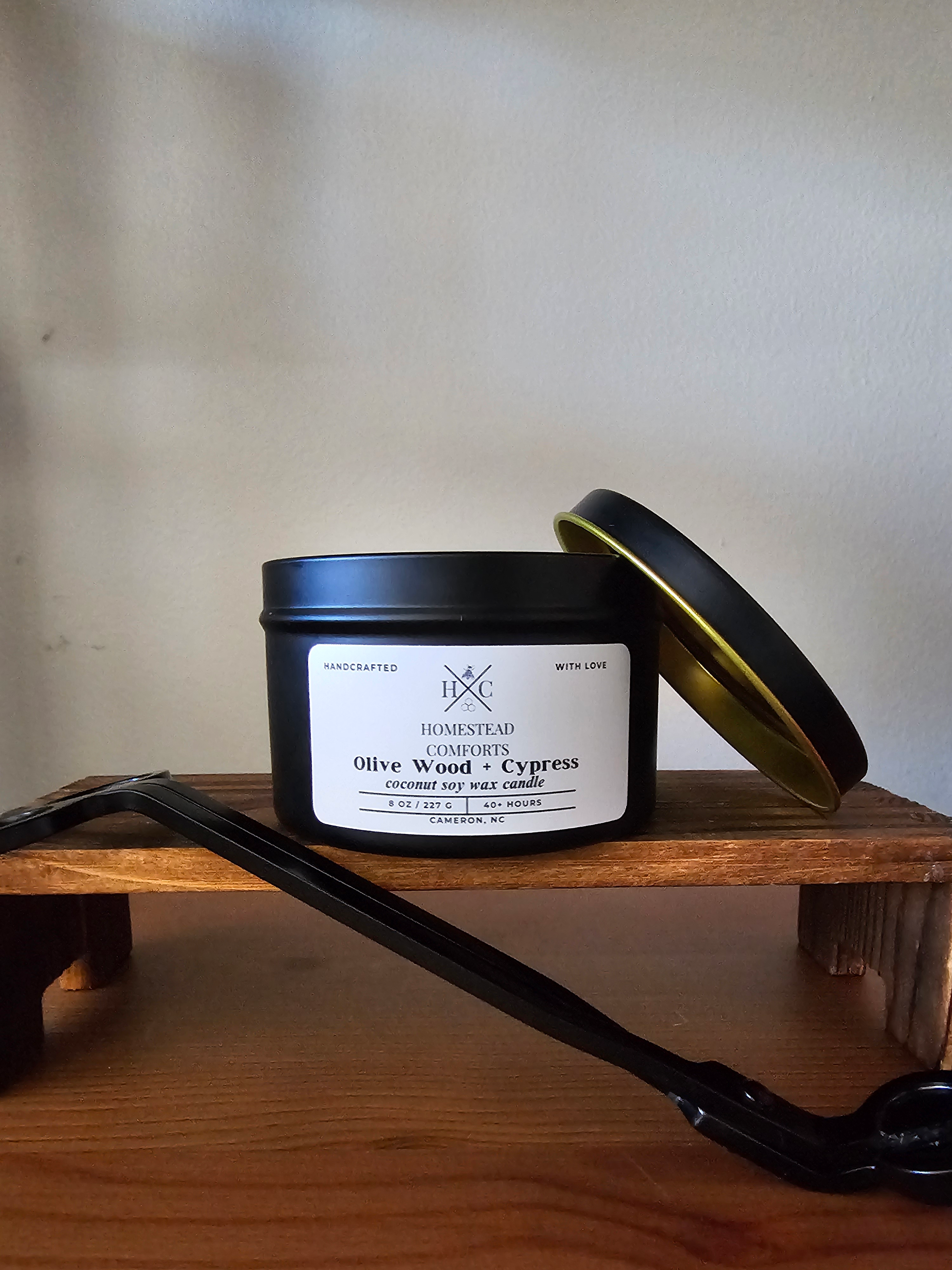 Hand-Poured Coconut Soy Candle with Wood Crackle Wick | 8 oz Black Tin