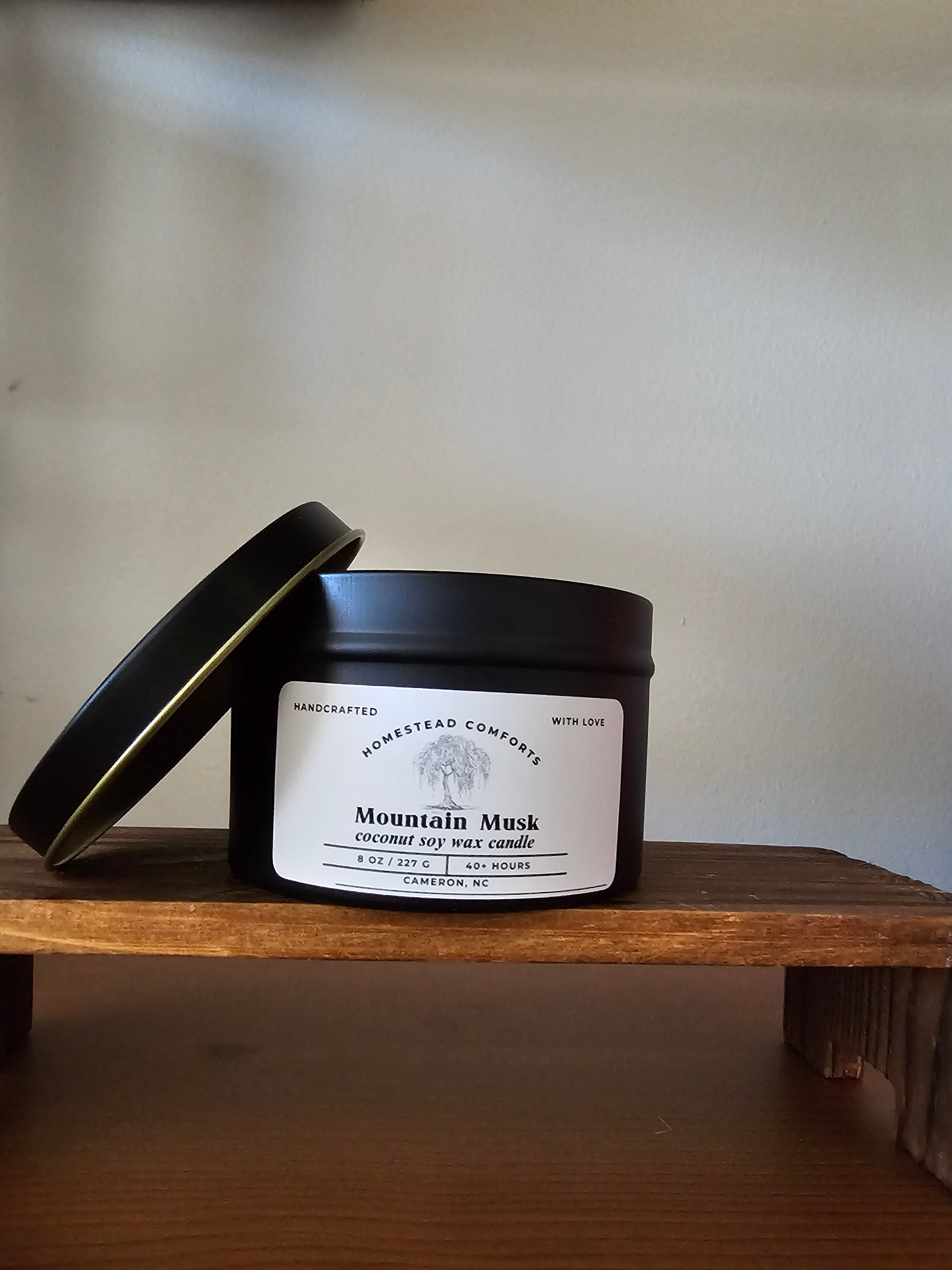 Hand-Poured Coconut Soy Candle with Wood Crackle Wick | 8 oz Black Tin