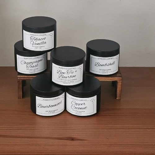 Hand-Poured Coconut Soy Candle with Wood Crackle Wick | 4 oz Black Tin