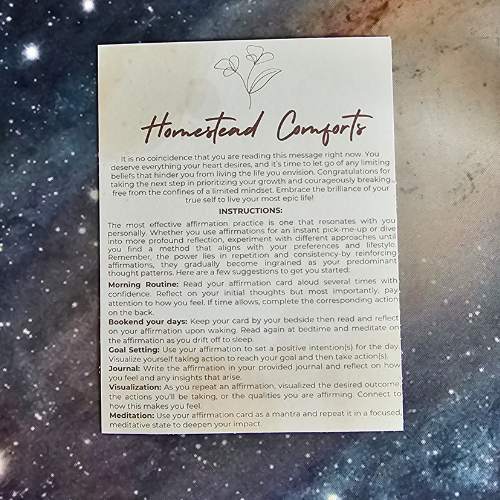 Front of Activity Card showing daily affirmation guide ideas