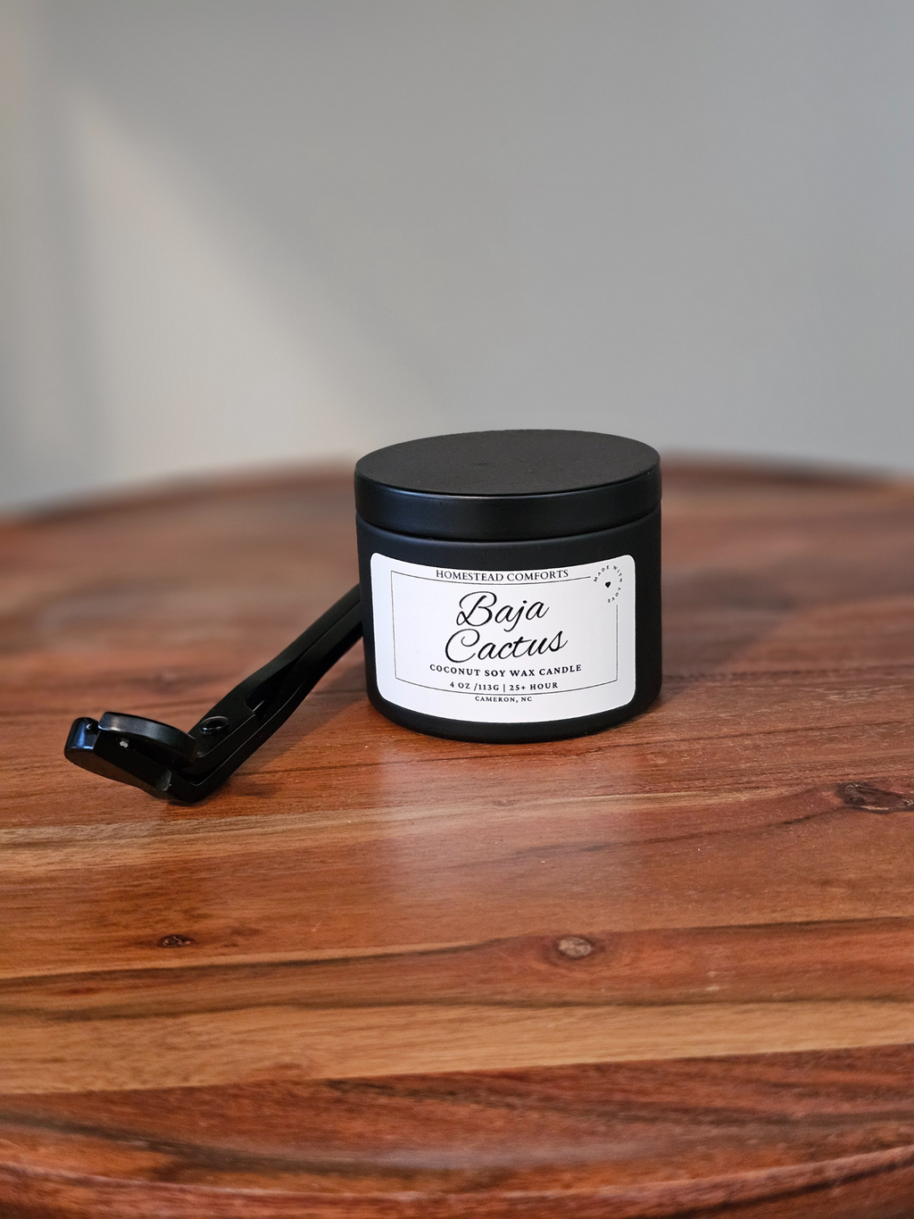Hand-Poured Coconut Soy Candle with Wood Crackle Wick | 4 oz Black Tin