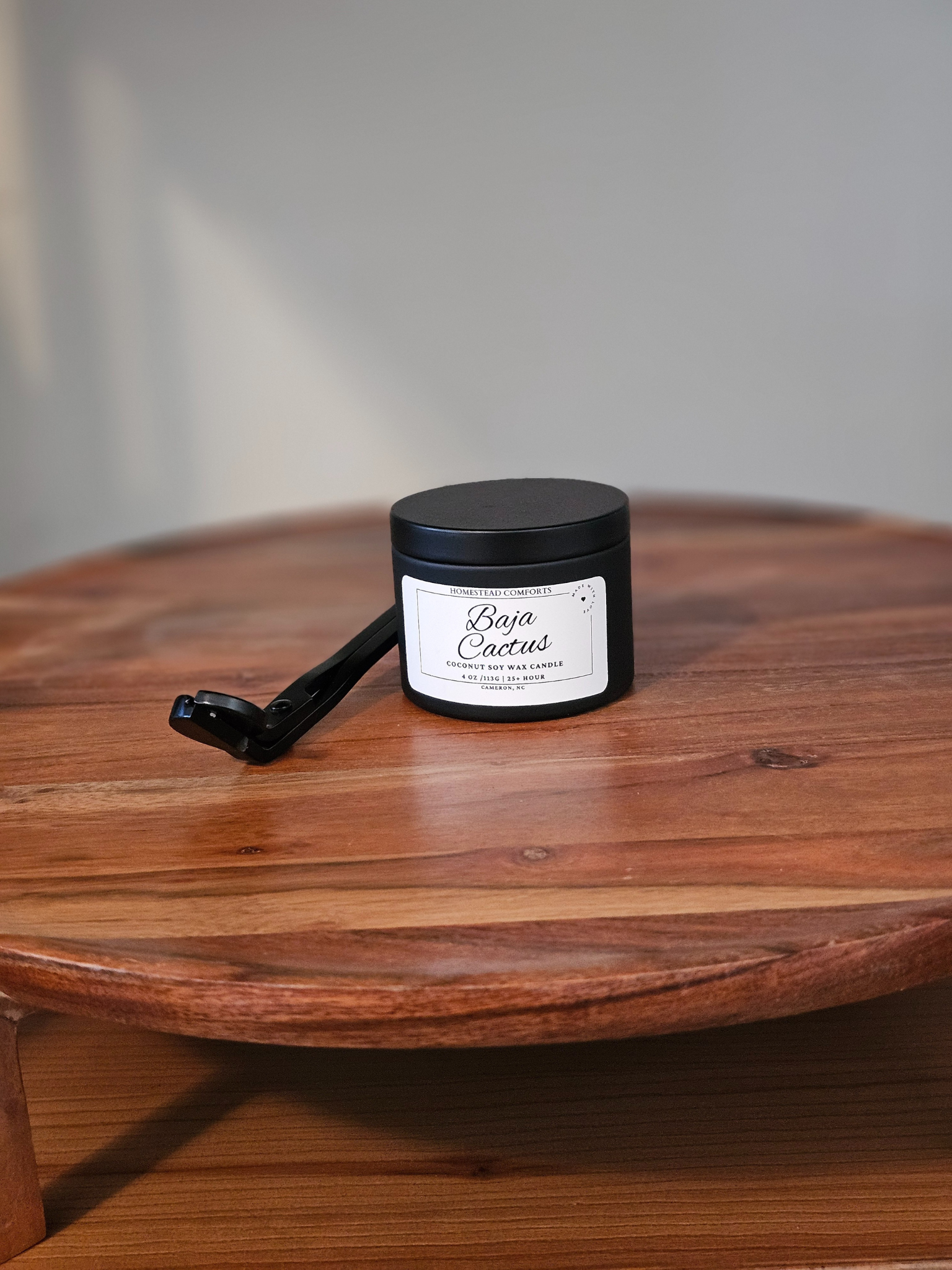 Hand-Poured Coconut Soy Candle with Wood Crackle Wick | 4 oz Black Tin