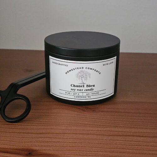 Hand-Poured Coconut Soy Candle with Wood Crackle Wick | 8 oz Black Tin