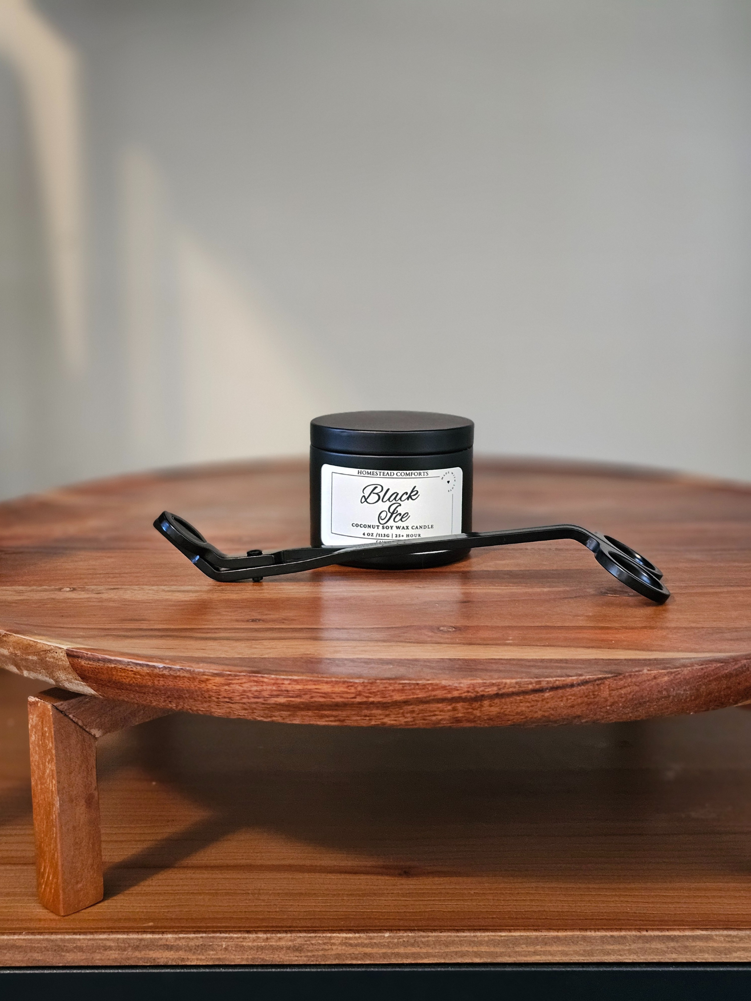Hand-Poured Coconut Soy Candle with Wood Crackle Wick | 4 oz Black Tin