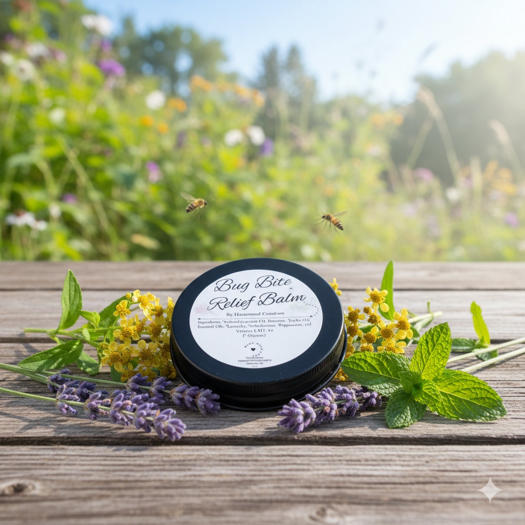 A soothing natural balm infused with lavender, helichrysum, and peppermint to calm itchiness, reduce irritation, and support healing from bug bites.