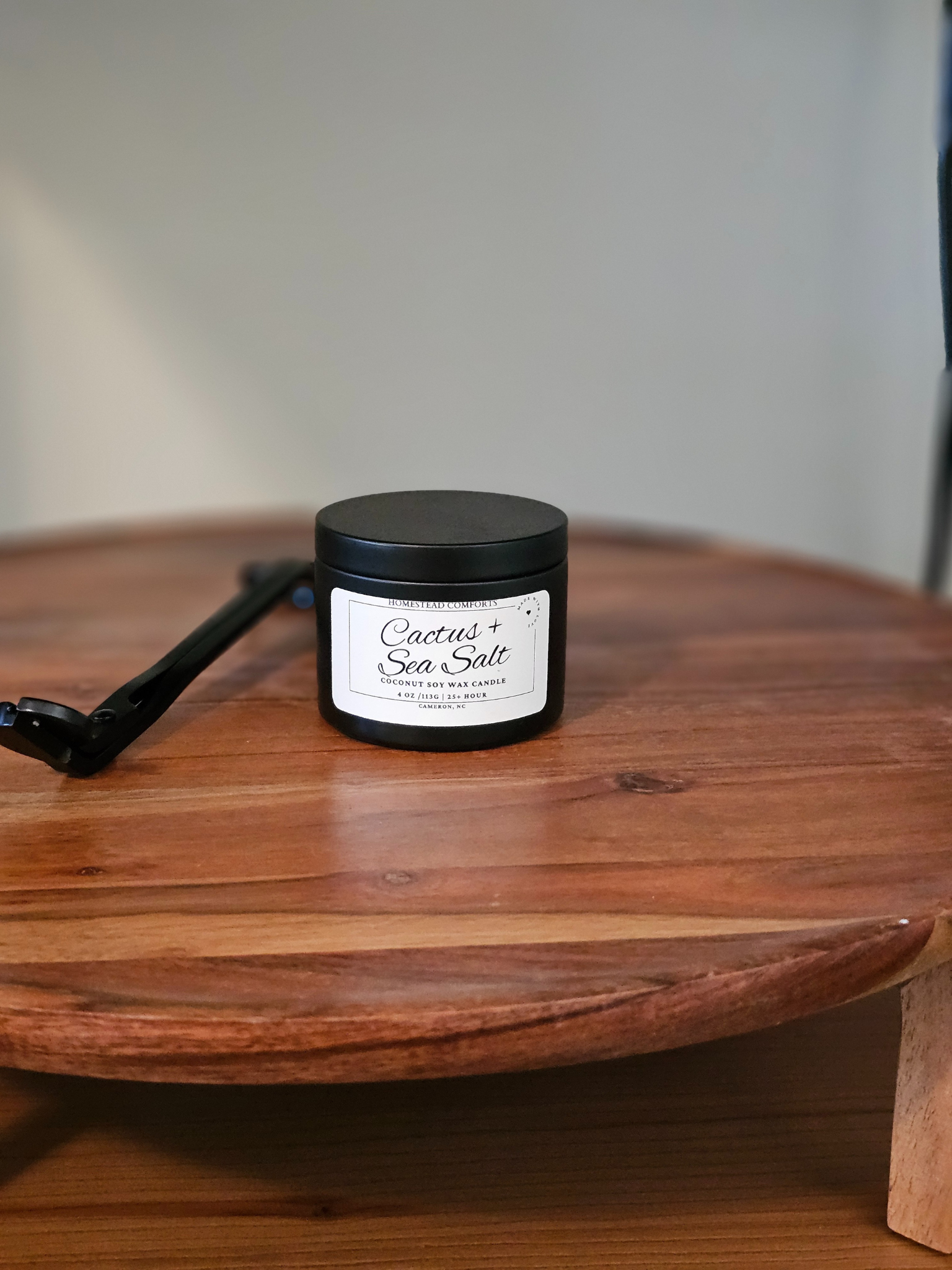 Hand-Poured Coconut Soy Candle with Wood Crackle Wick | 4 oz Black Tin