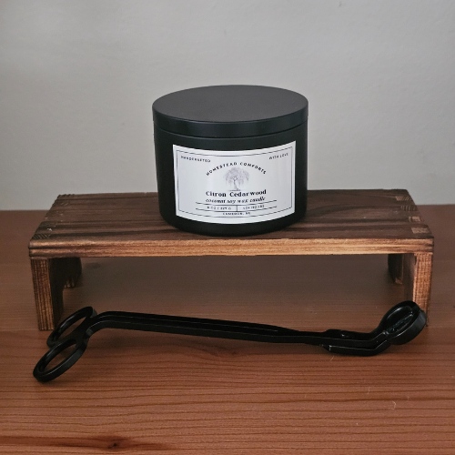 Hand-Poured Coconut Soy Candle with Wood Crackle Wick | 8 oz Black Tin