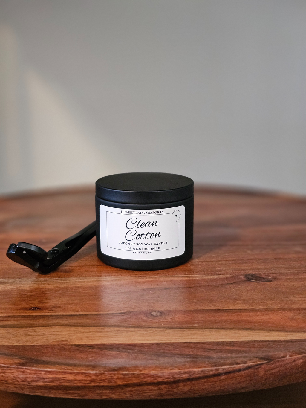 Hand-Poured Coconut Soy Candle with Wood Crackle Wick | 4 oz Black Tin