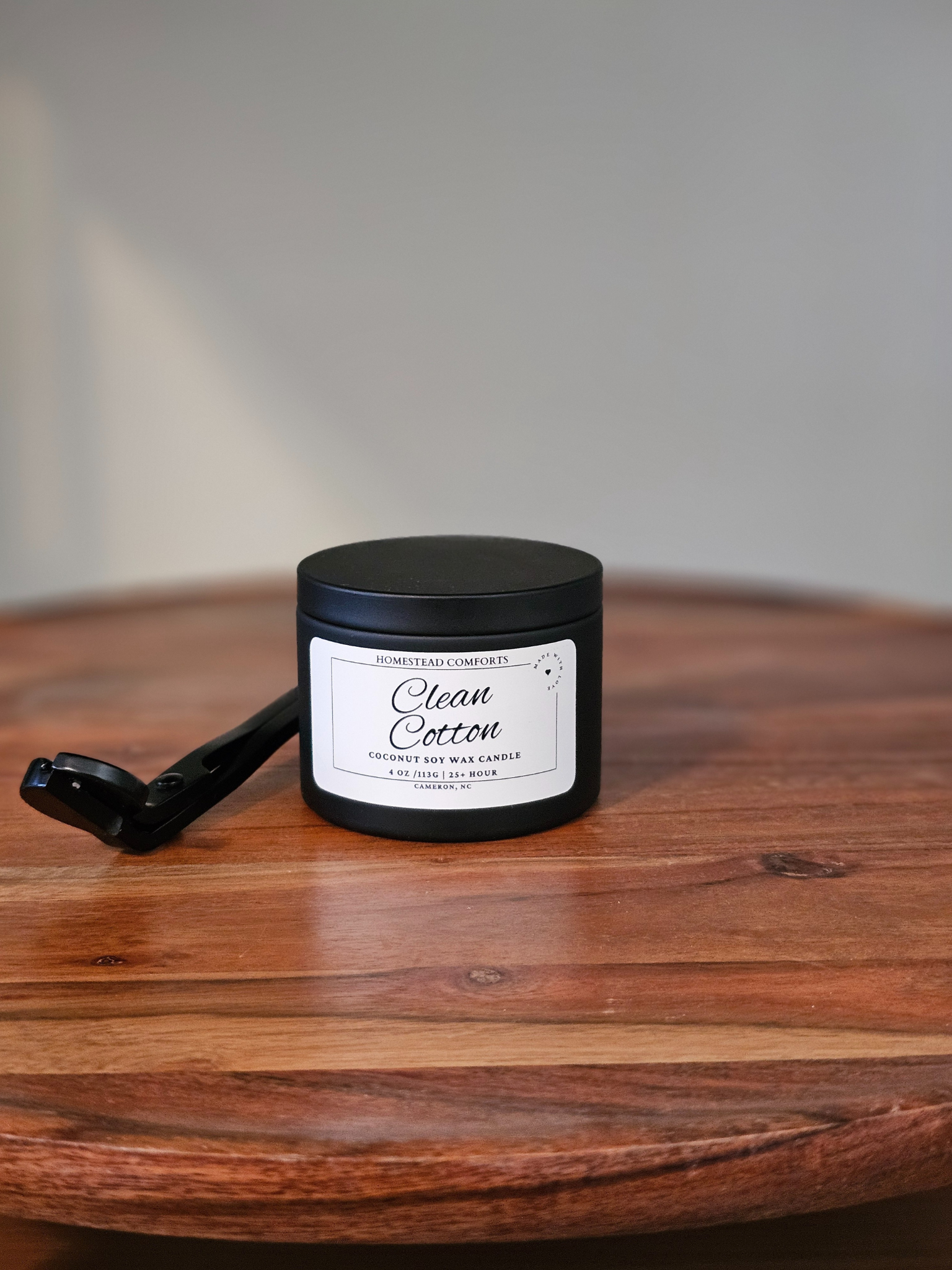 Hand-Poured Coconut Soy Candle with Wood Crackle Wick | 4 oz Black Tin
