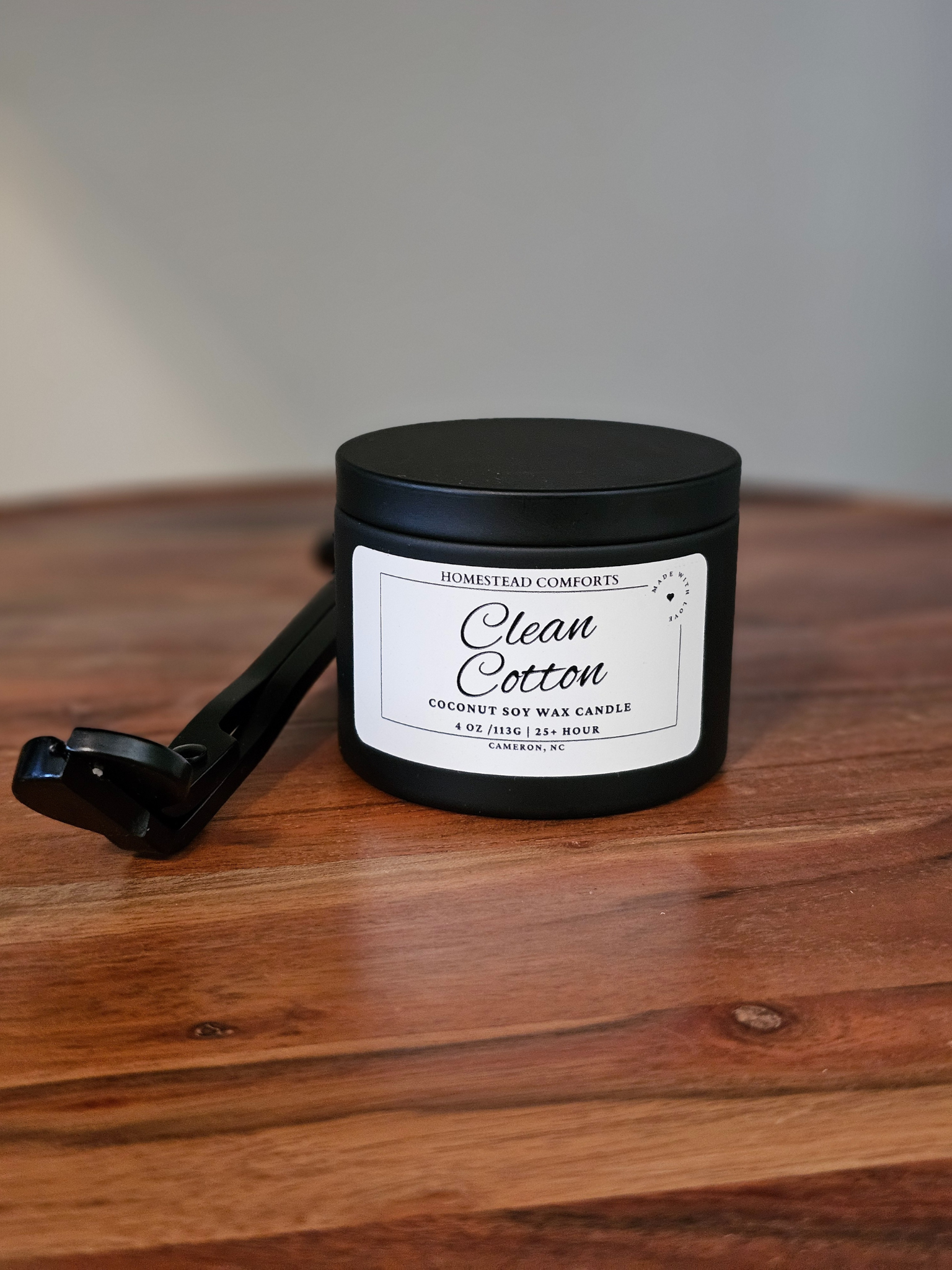 Hand-Poured Coconut Soy Candle with Wood Crackle Wick | 4 oz Black Tin