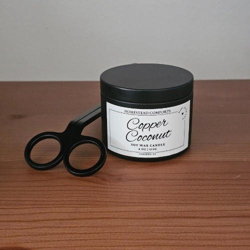 Hand-Poured Coconut Soy Candle with Wood Crackle Wick | 4 oz Black Tin
