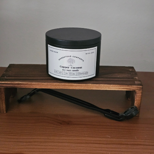 Hand-Poured Coconut Soy Candle with Wood Crackle Wick | 8 oz Black Tin