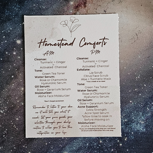 Homestead Comforts Face Routine Card | AM and PM Skincare Guide