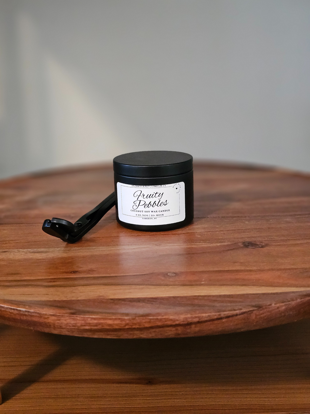 Hand-Poured Coconut Soy Candle with Wood Crackle Wick | 4 oz Black Tin