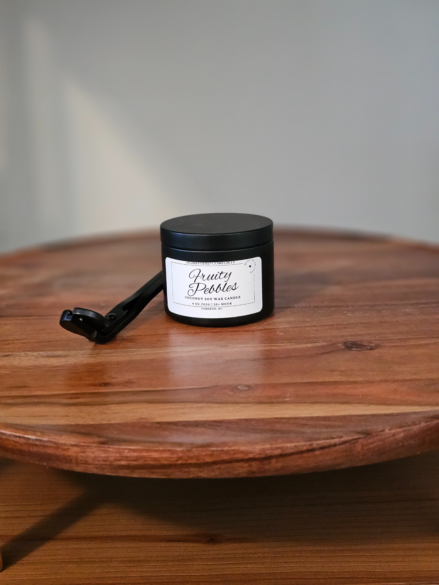 Hand-Poured Coconut Soy Candle with Wood Crackle Wick | 4 oz Black Tin