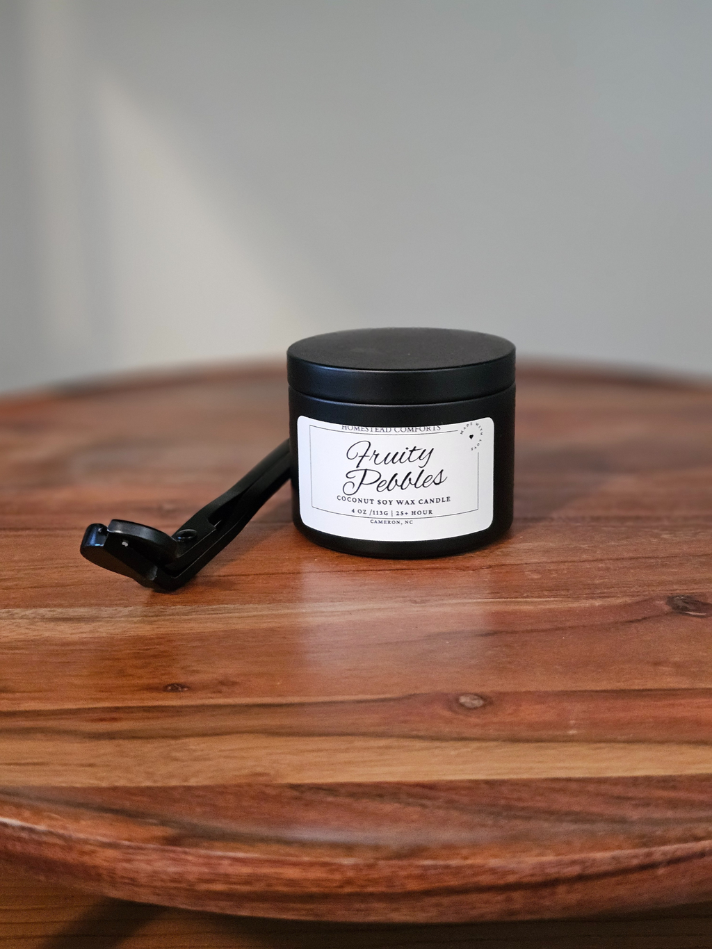 Hand-Poured Coconut Soy Candle with Wood Crackle Wick | 4 oz Black Tin