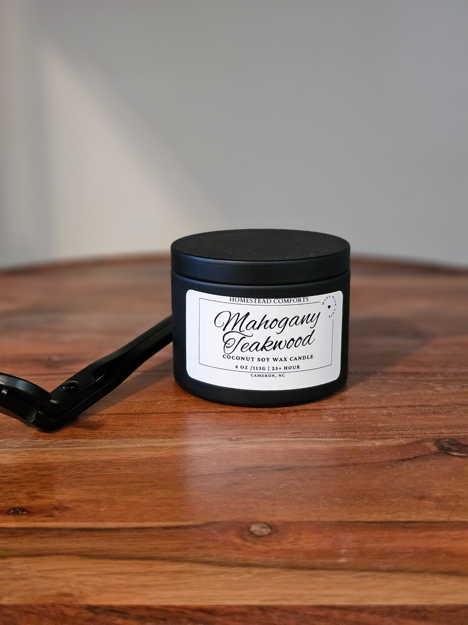 Hand-Poured Coconut Soy Candle with Wood Crackle Wick | 4 oz Black Tin