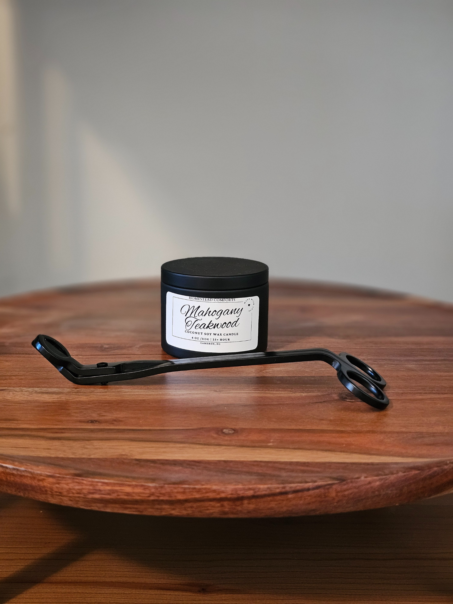 Hand-Poured Coconut Soy Candle with Wood Crackle Wick | 4 oz Black Tin