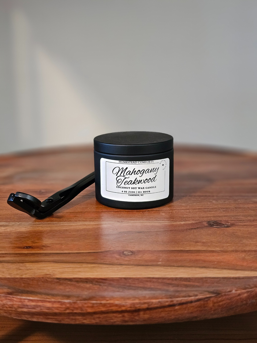 Hand-Poured Coconut Soy Candle with Wood Crackle Wick | 4 oz Black Tin