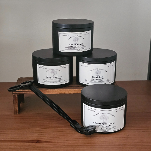Hand-Poured Coconut Soy Candle with Wood Crackle Wick | 8 oz Black Tin