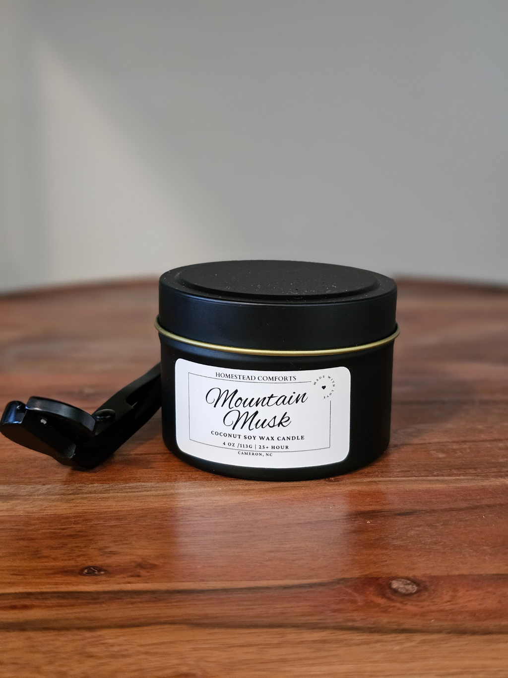 Hand-Poured Coconut Soy Candle with Wood Crackle Wick | 4 oz Black Tin