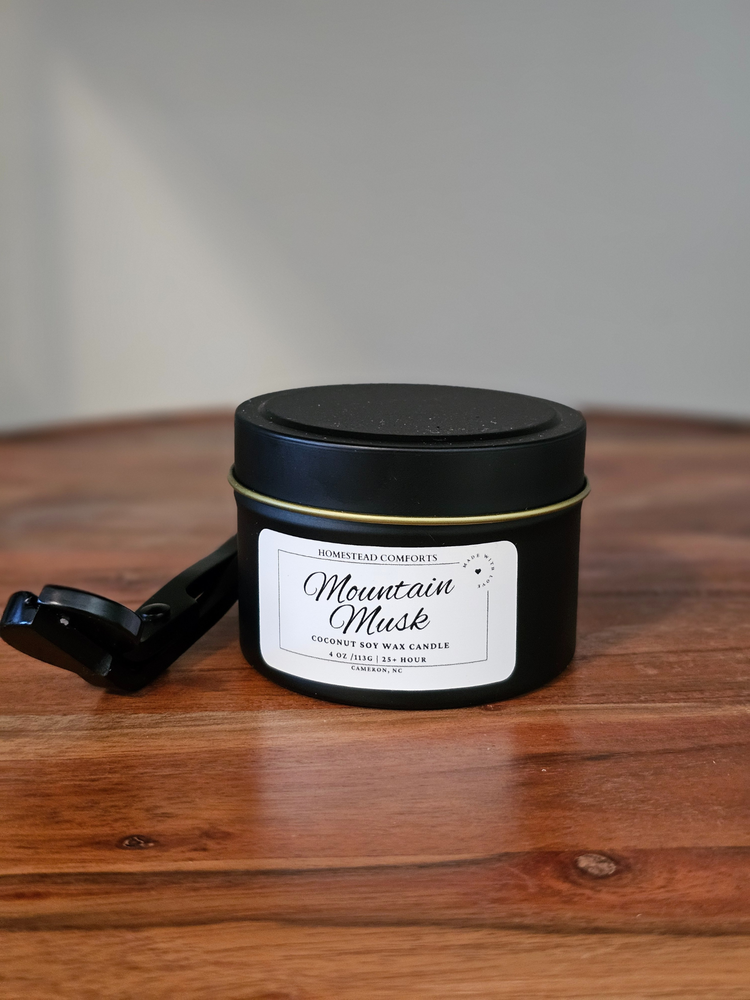 Hand-Poured Coconut Soy Candle with Wood Crackle Wick | 4 oz Black Tin