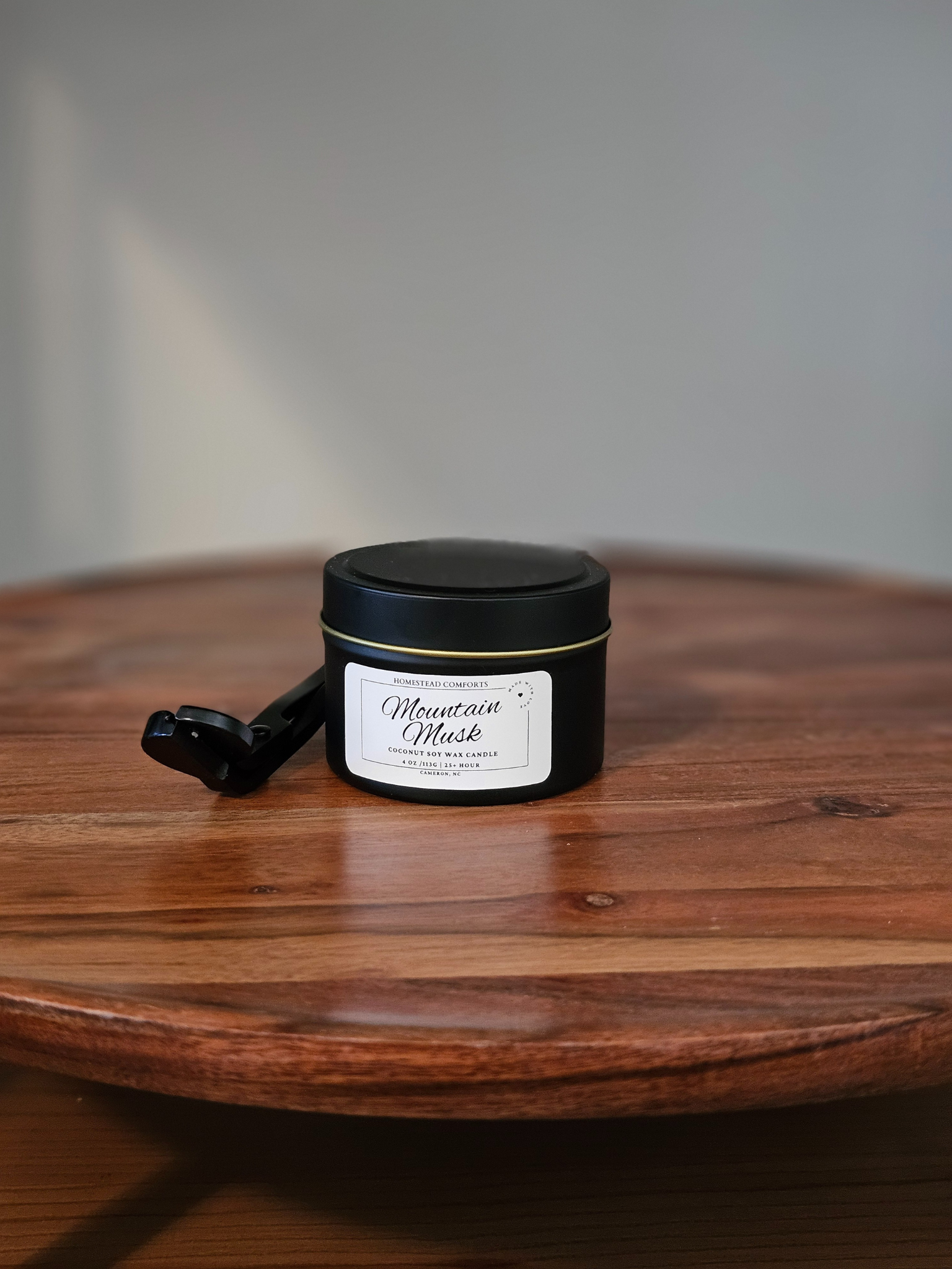 Hand-Poured Coconut Soy Candle with Wood Crackle Wick | 4 oz Black Tin