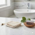 Homestead Comforts Soap Saver Pouch | Exfoliating Bag for Longer Soap Use | pictured with Turmeric Soap