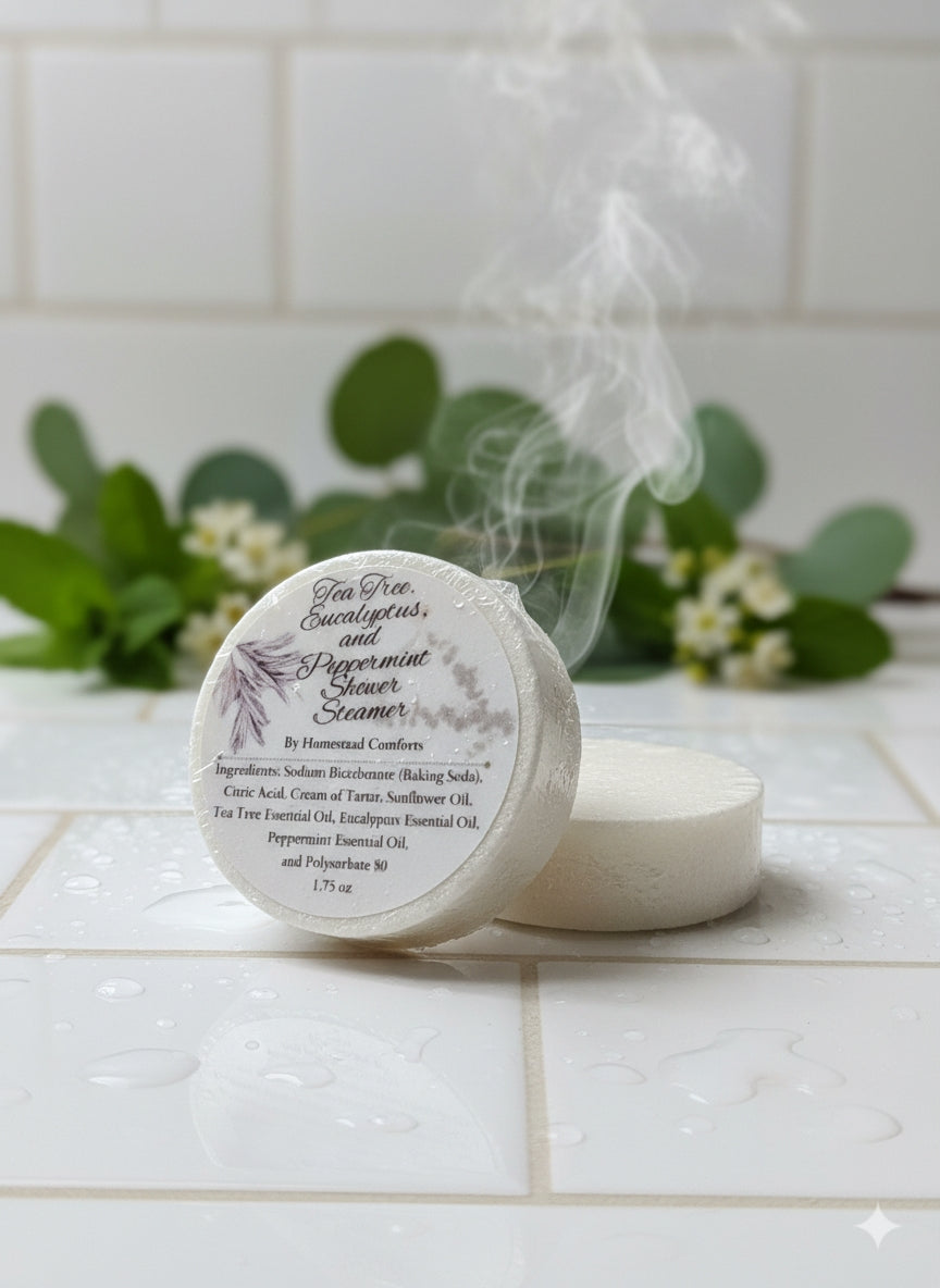 Invigorating Shower Steamers – handcrafted aromatherapy tablets infused with lavender essential oils for a spa-like shower experience, available in multiple mood-enhancing blend.
